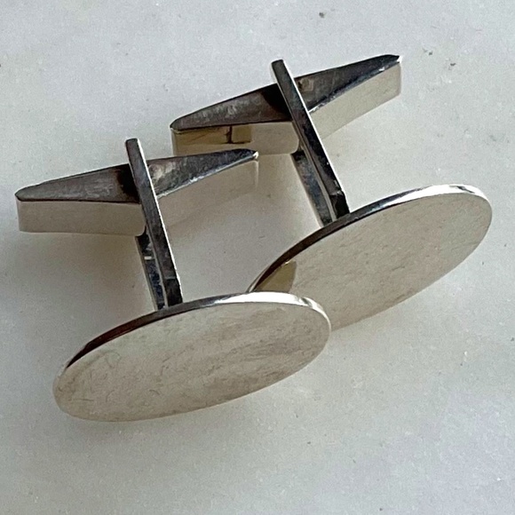 Vintage Estate Fine Sterling Silver Oval Engravable Cufflinks - Picture 1 of 8